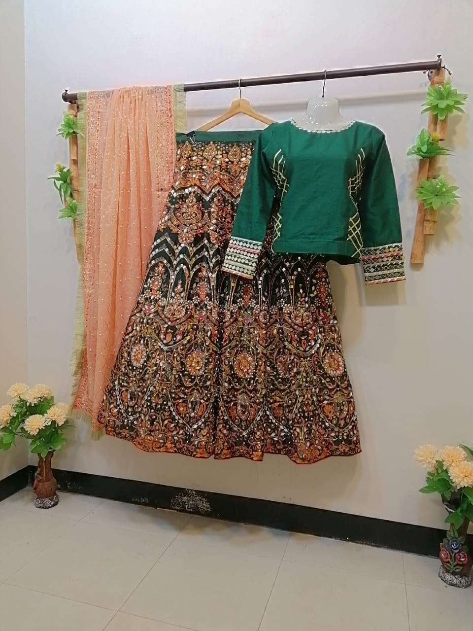 Green lengha choli